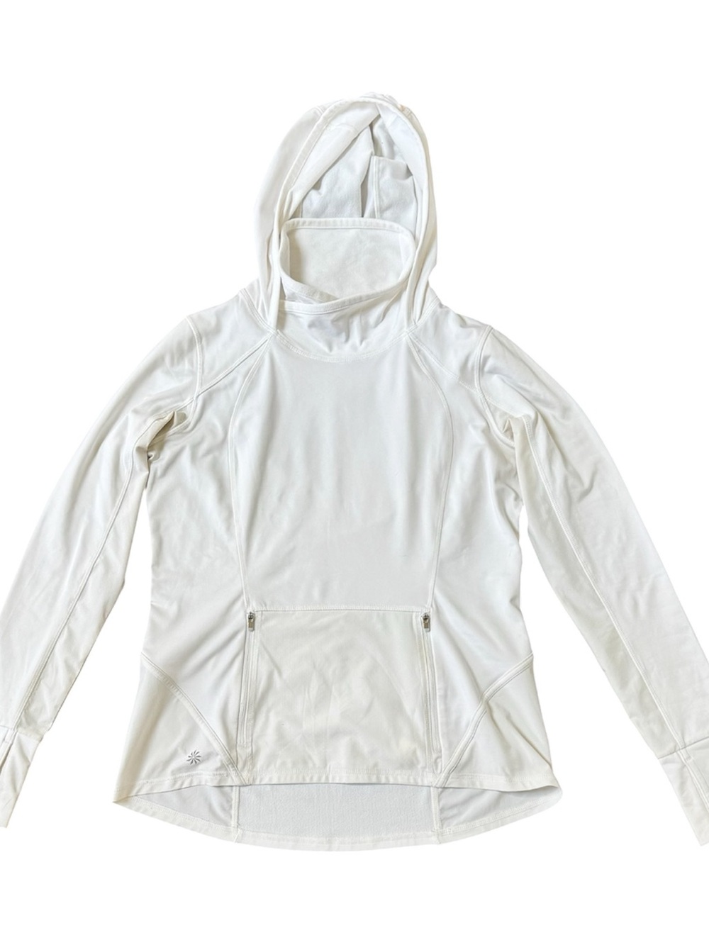 Athleta women’s white workout pullover neutral sweatshirt tie shorts set Sz 8 M - Picture 2 of 6